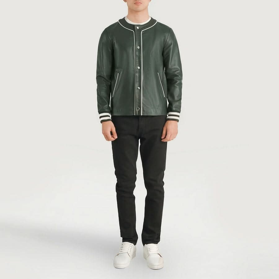 Men's Dark Green Bomber Leather Jacket