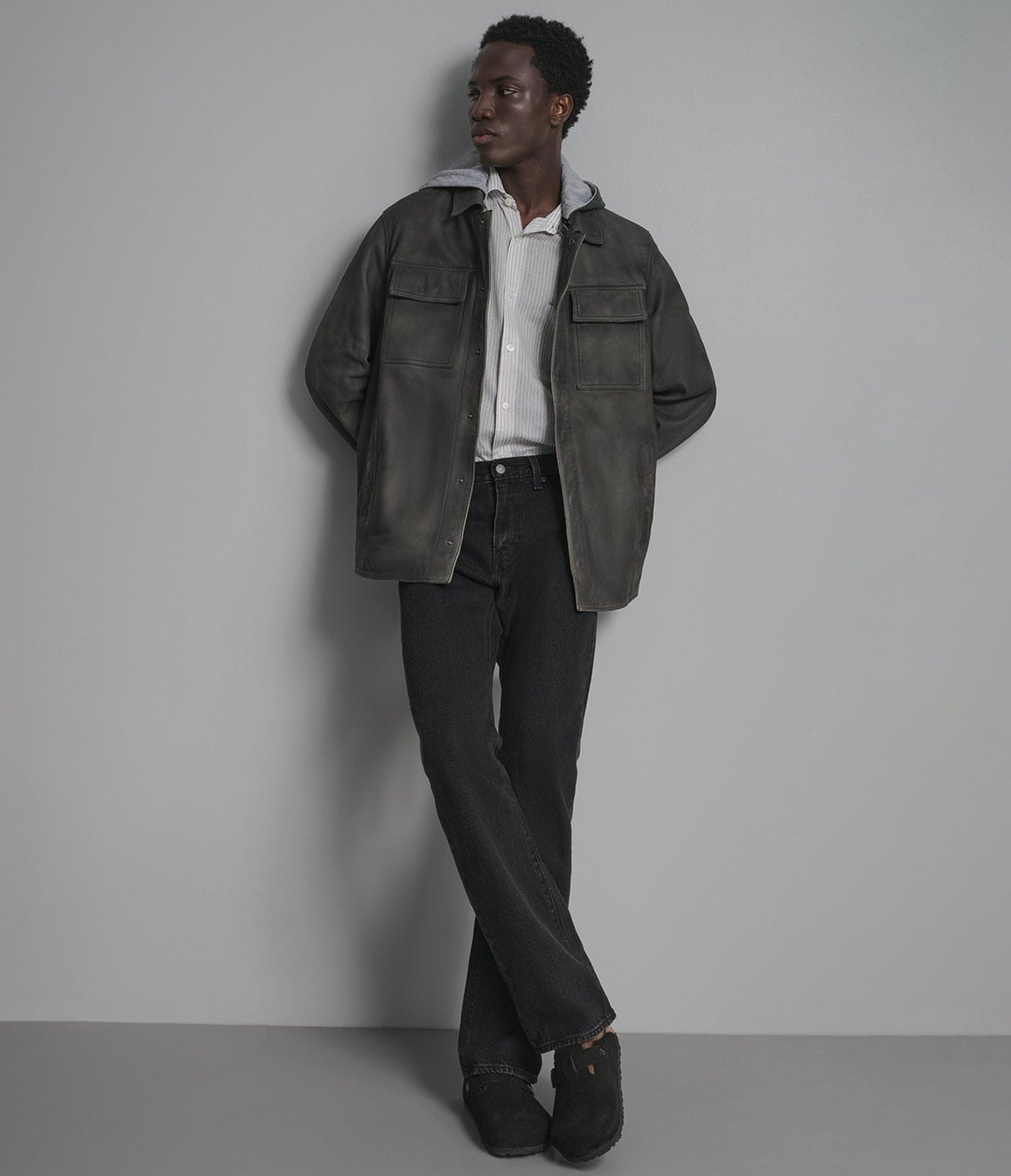 Men's Gray Trucker Leather Jacket - Arcane Fox