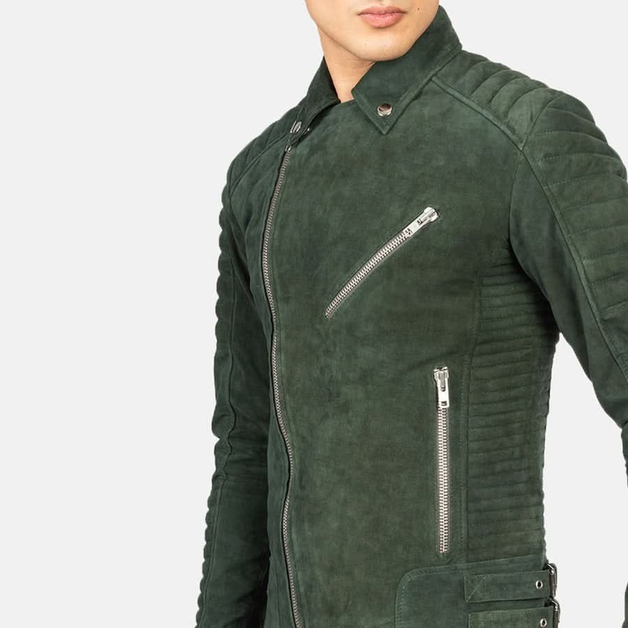 Men's Green Biker Suede Leather Jacket