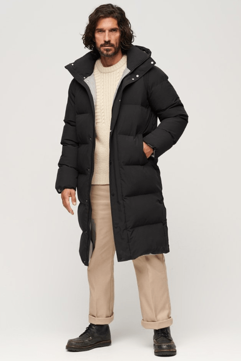 Men's Hooded Puffer Trench Coat In Black - Arcane Fox Men's Hooded Puffer Trench Coat In Black - Arcane Fox