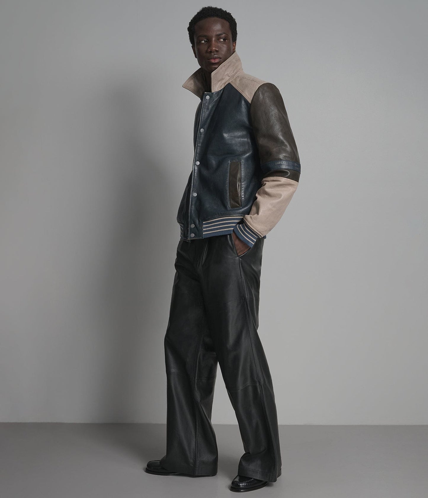 Men's Multi Color Bomber Leather Jacket - Arcane Fox