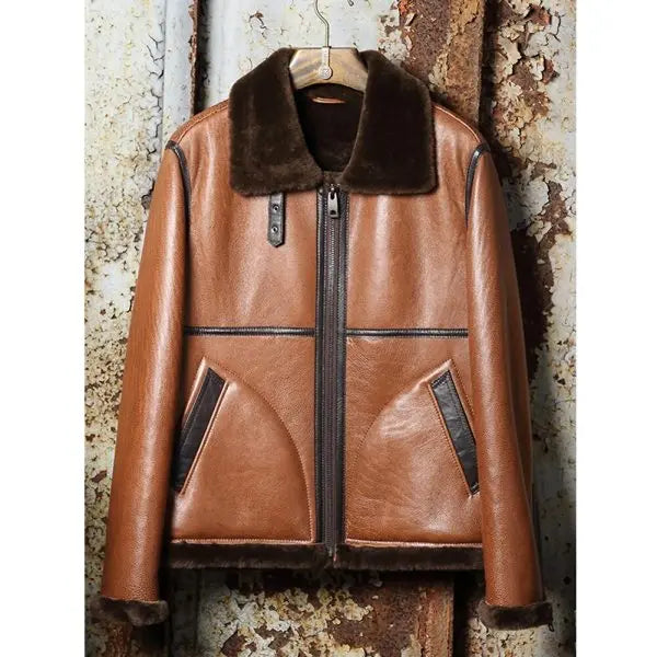 Arcane Fox - Men's Shearling B3 Bomber Leather Jacket In Dark Brown