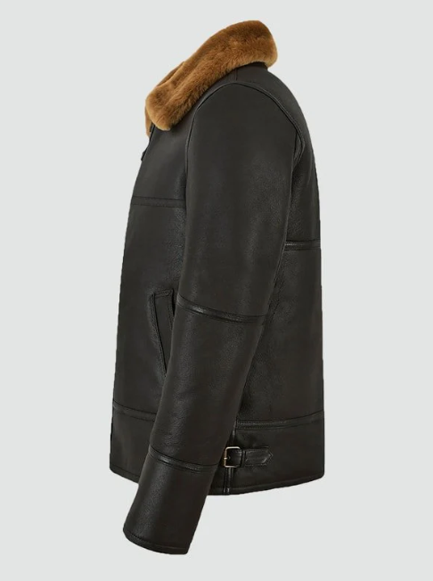 Men's Shearling Brown Fur leather jacket In Black