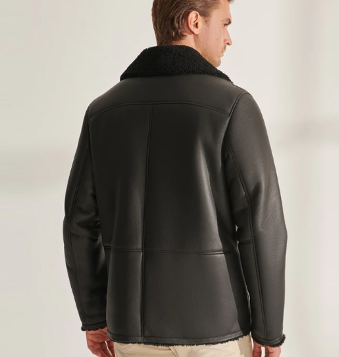 Men's Shearling Leather Blazer In Matte Black