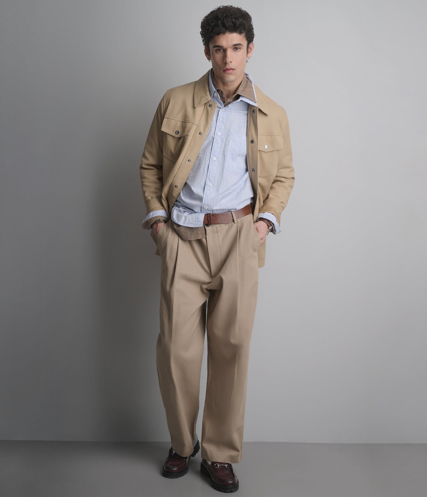 Men's Tan Full Sleeve Leather Shirt - Arcane Fox