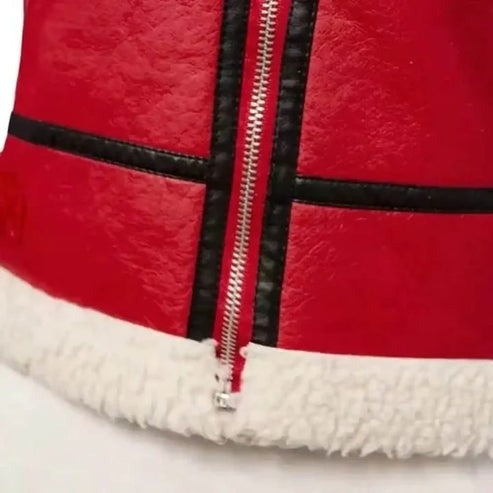 Women's Shearling Fur Red Leather Jacket