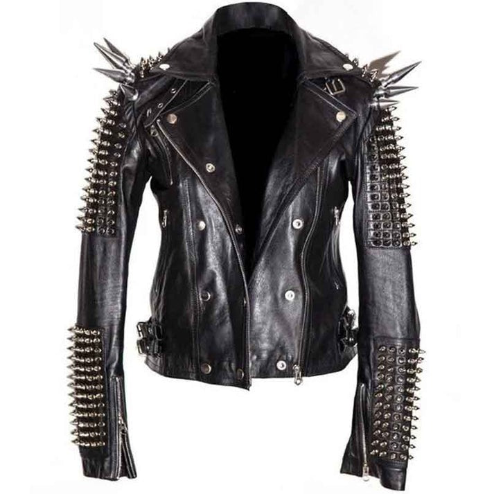 Men's Punk Spiked Leather Jacket In Black