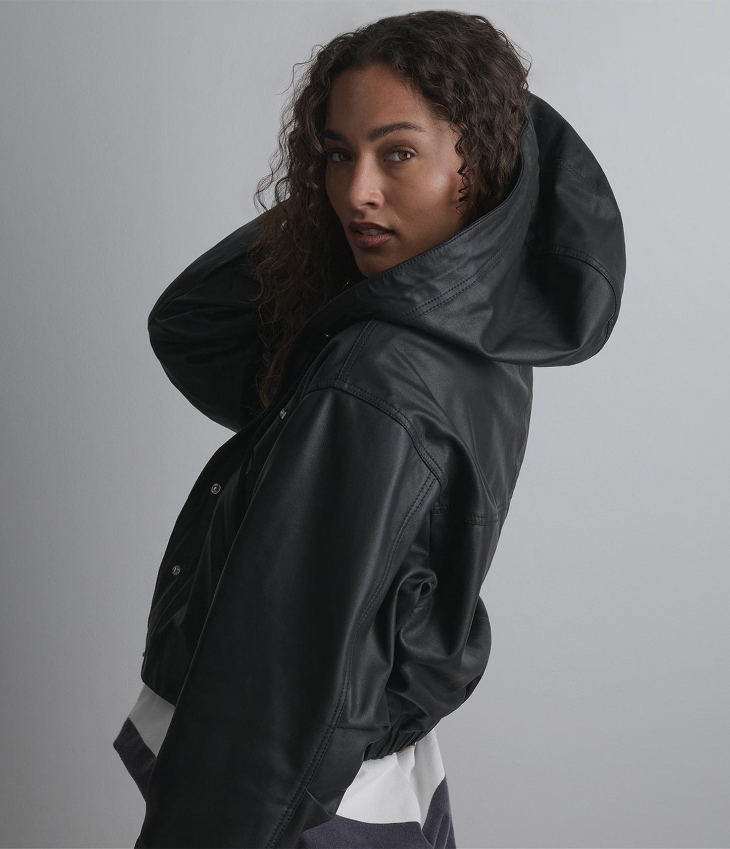 Women's Hooded Black Cropped Leather Jacket