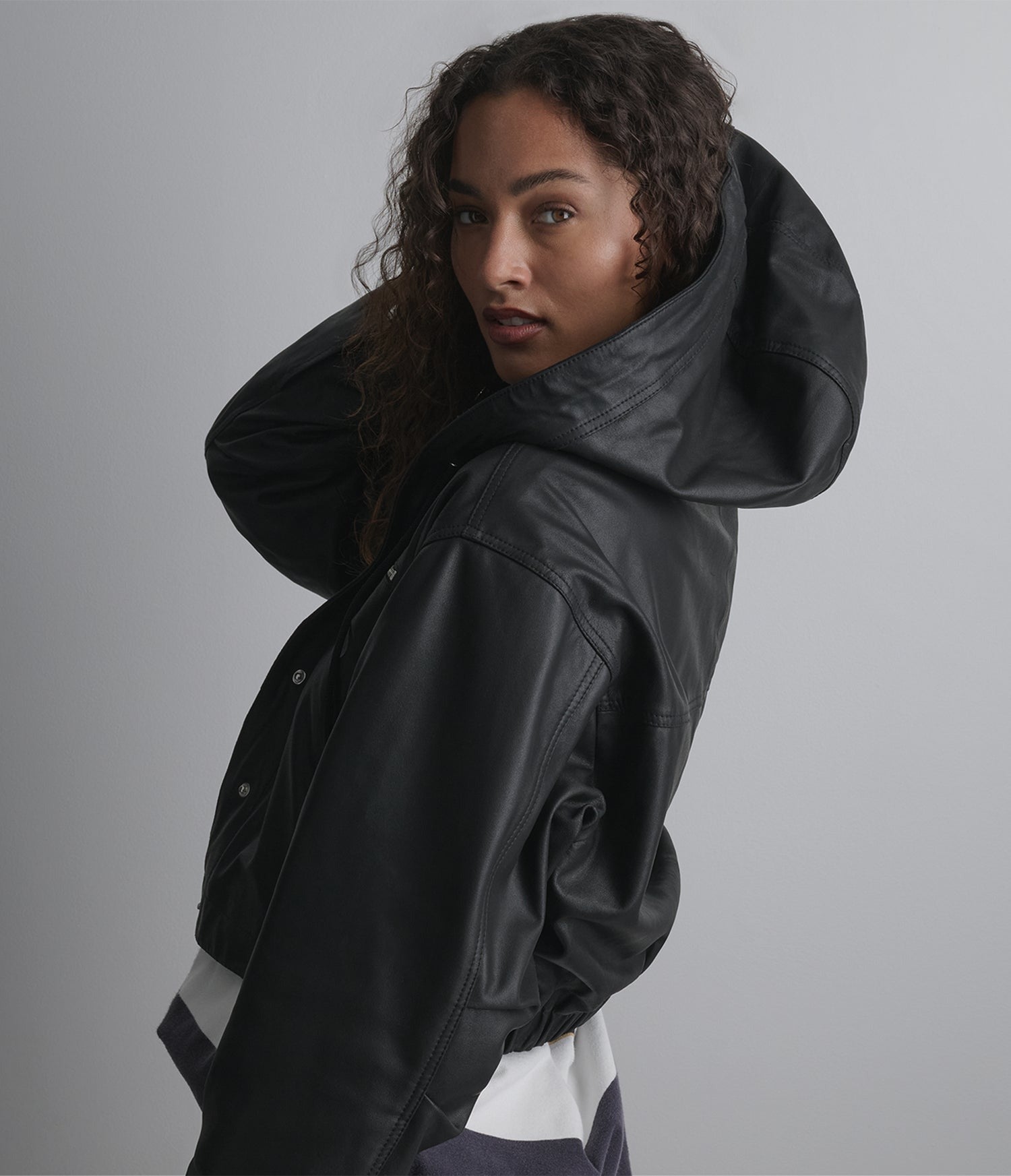 Women's Hooded Black Cropped Leather Jacket