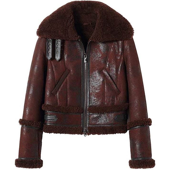 Arcane Fox - Women's B3 Aviator Sheepskin Leather Jacket In Chocolate Brown