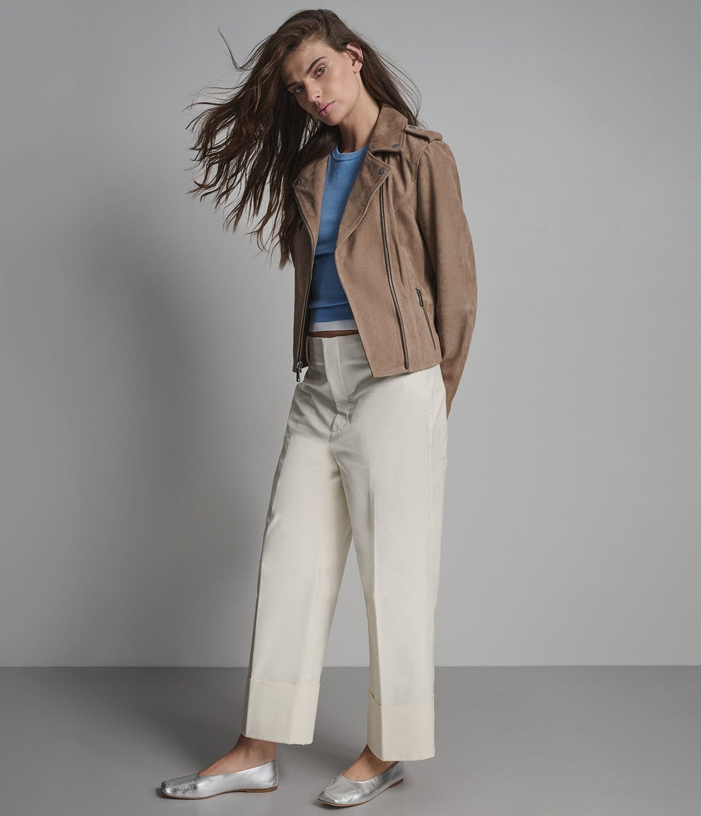 Women's Biker Suede Leather Jacket In Beige - Arcane Fox