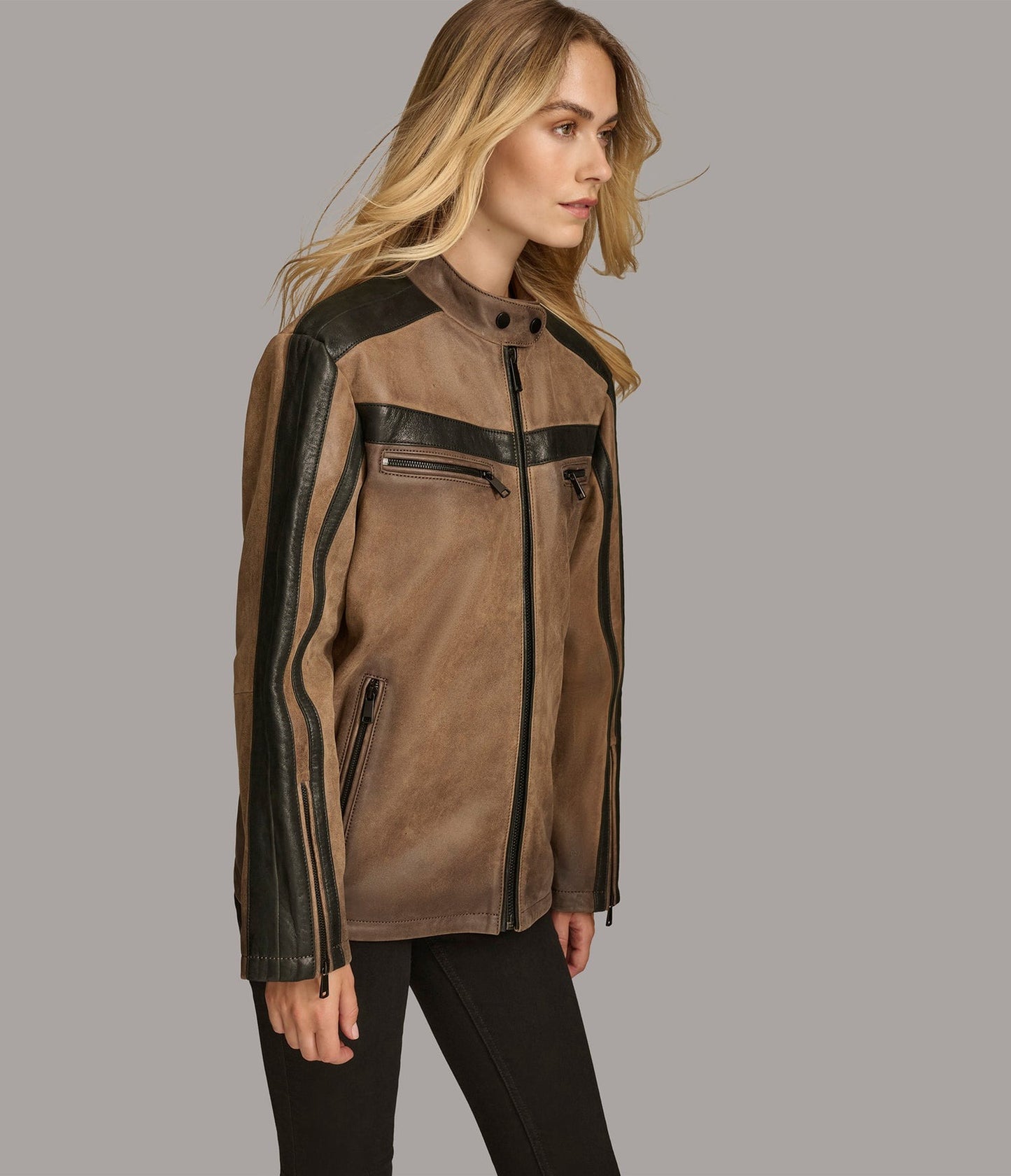 Women's Distressed Cafe Racer Leather Jacket In Brown - Arcane Fox