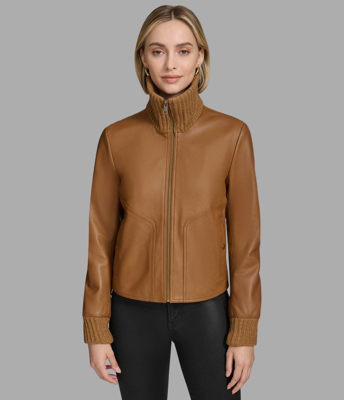 Women's Harrington Bomber Leather Jacket In Brown - Arcane Fox