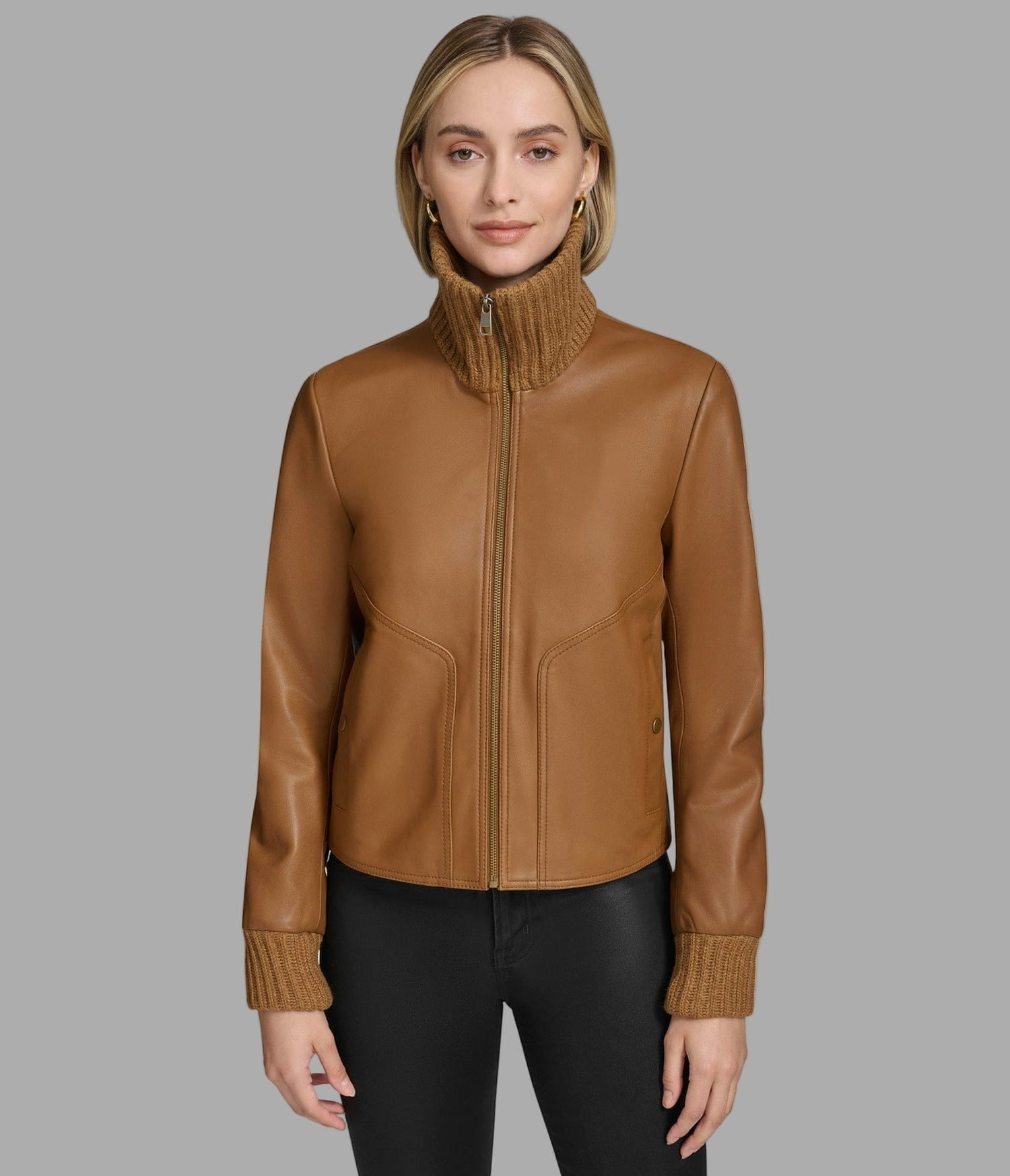 Women's Harrington Bomber Leather Jacket In Brown - Arcane Fox