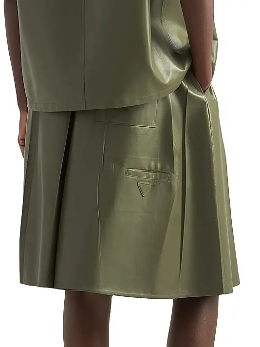Women's Khaki Mini Leather Skirt