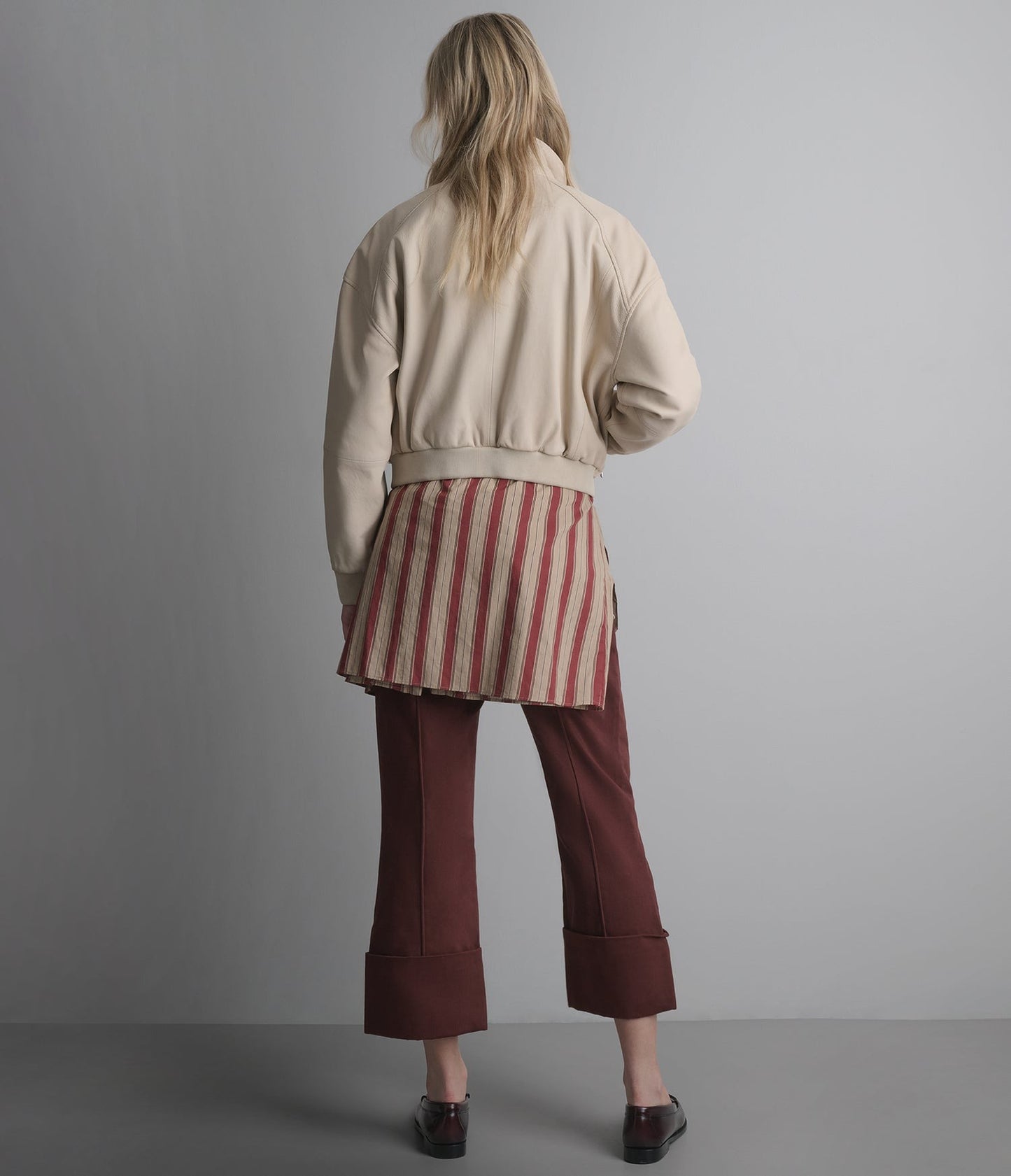 Women's Off White Bomber Leather Jacket - Arcane Fox