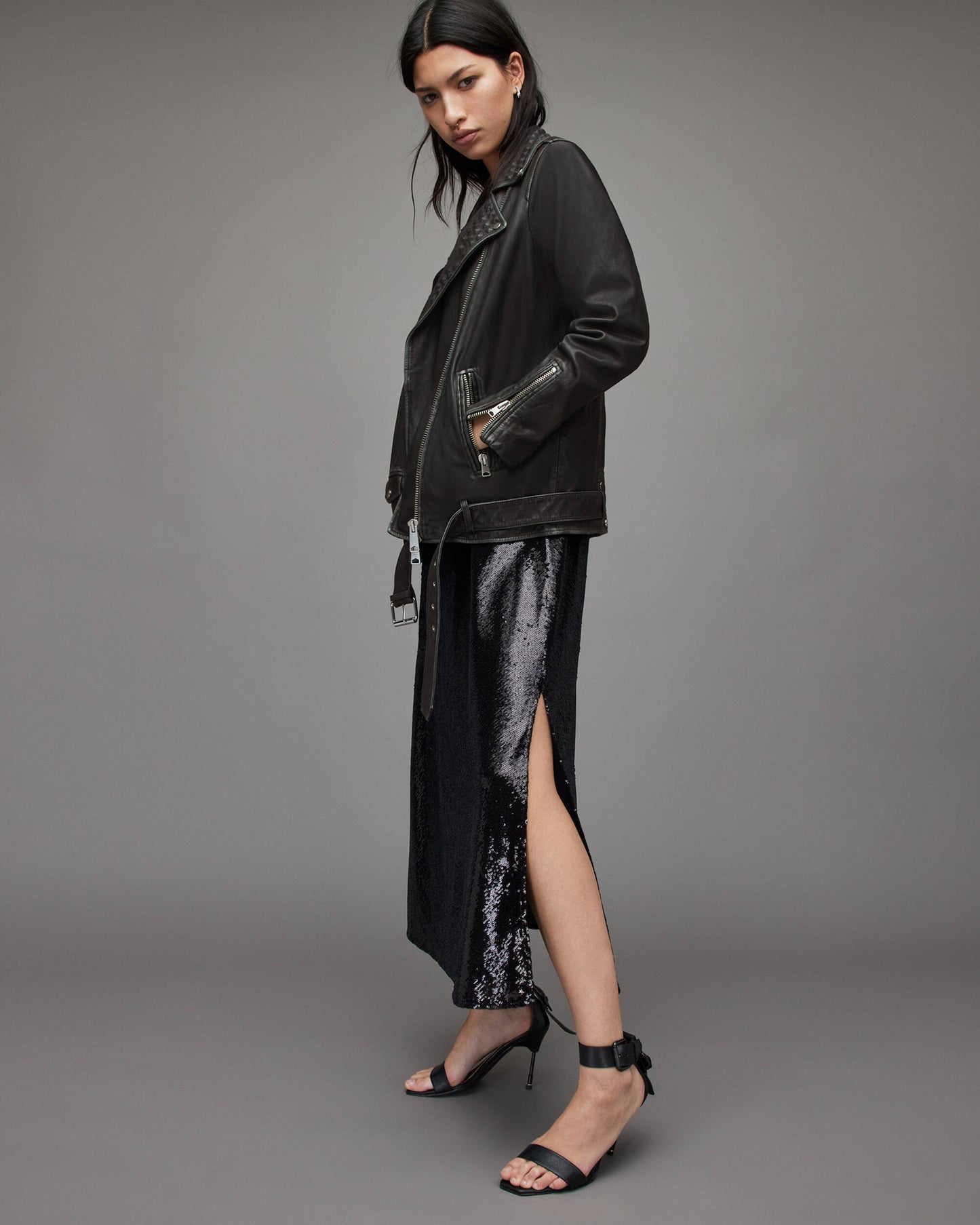 Arcane Fox - Women's Punk Biker Leather Jacket In Black With Belt
