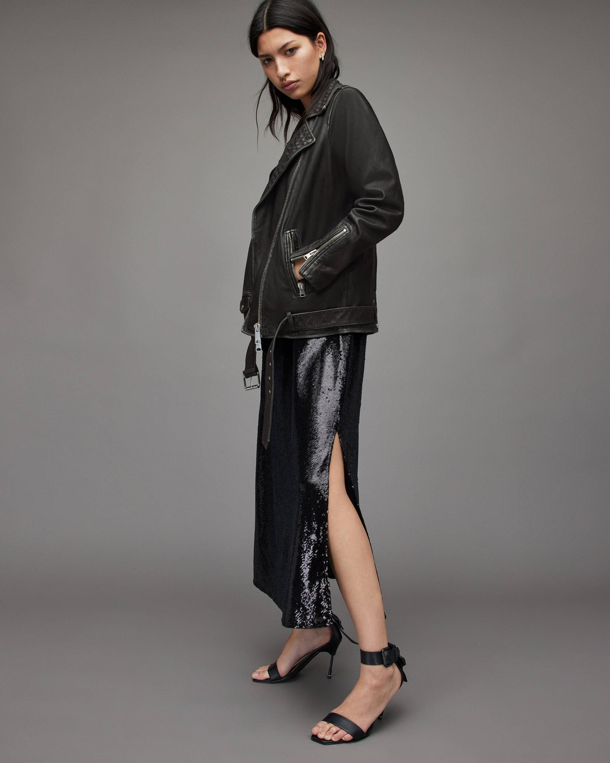 Arcane Fox - Women's Punk Biker Leather Jacket In Black With Belt