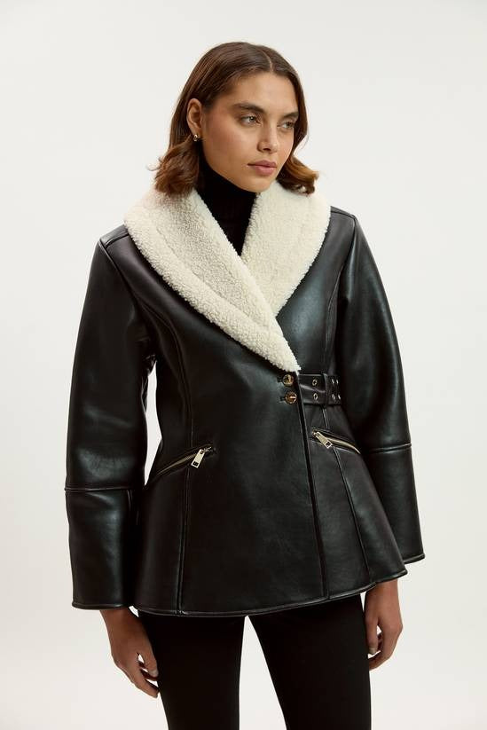 Women's Sheepskin Shearling Black Leather Jacket