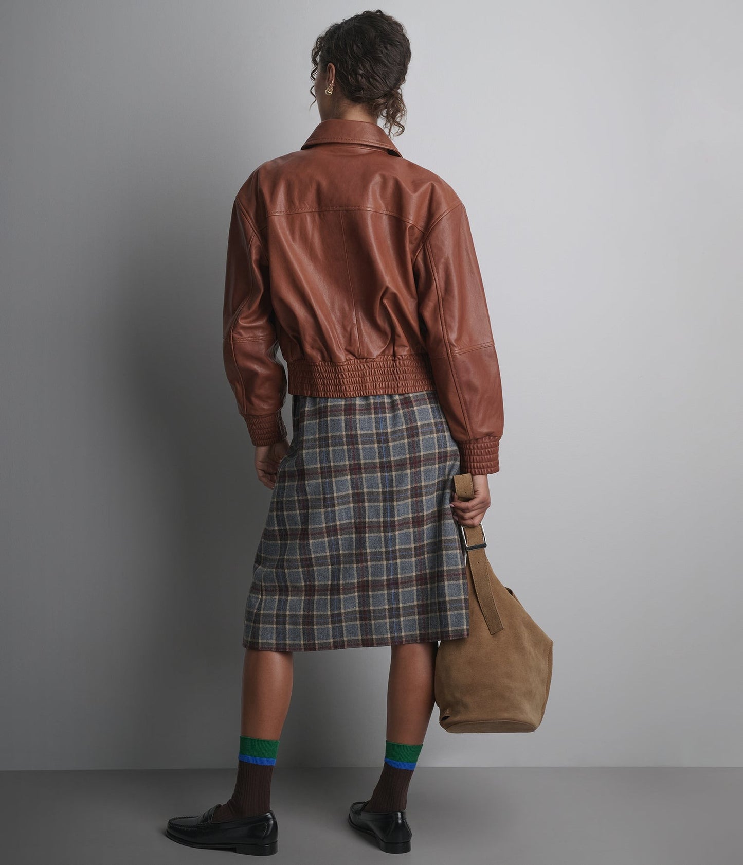 Women's Trucker Bomber Leather Jacket In Brown - Arcane Fox