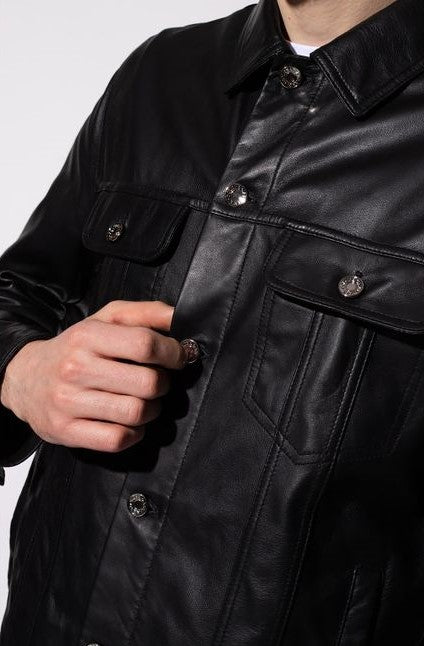 Men's Biker Leather Shirt In Black