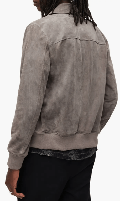 Men's Bomber Suede Leather Jacket In Gray