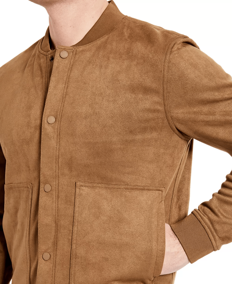 Men's Bomber Suede Leather Jacket In Tan Brown