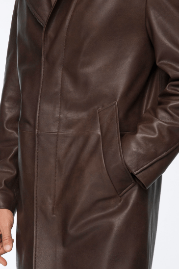 Men's Casual Leather Coat In Coffee Brown