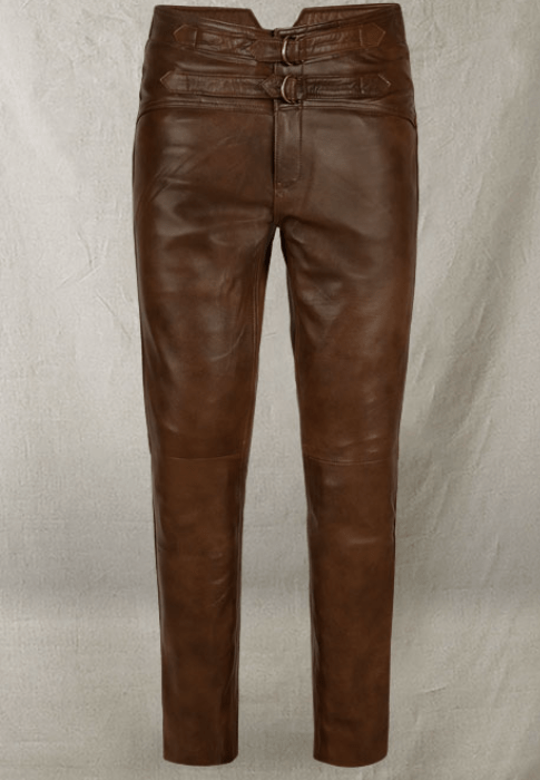 Men's Distressed Leather Pant In Dark Brown