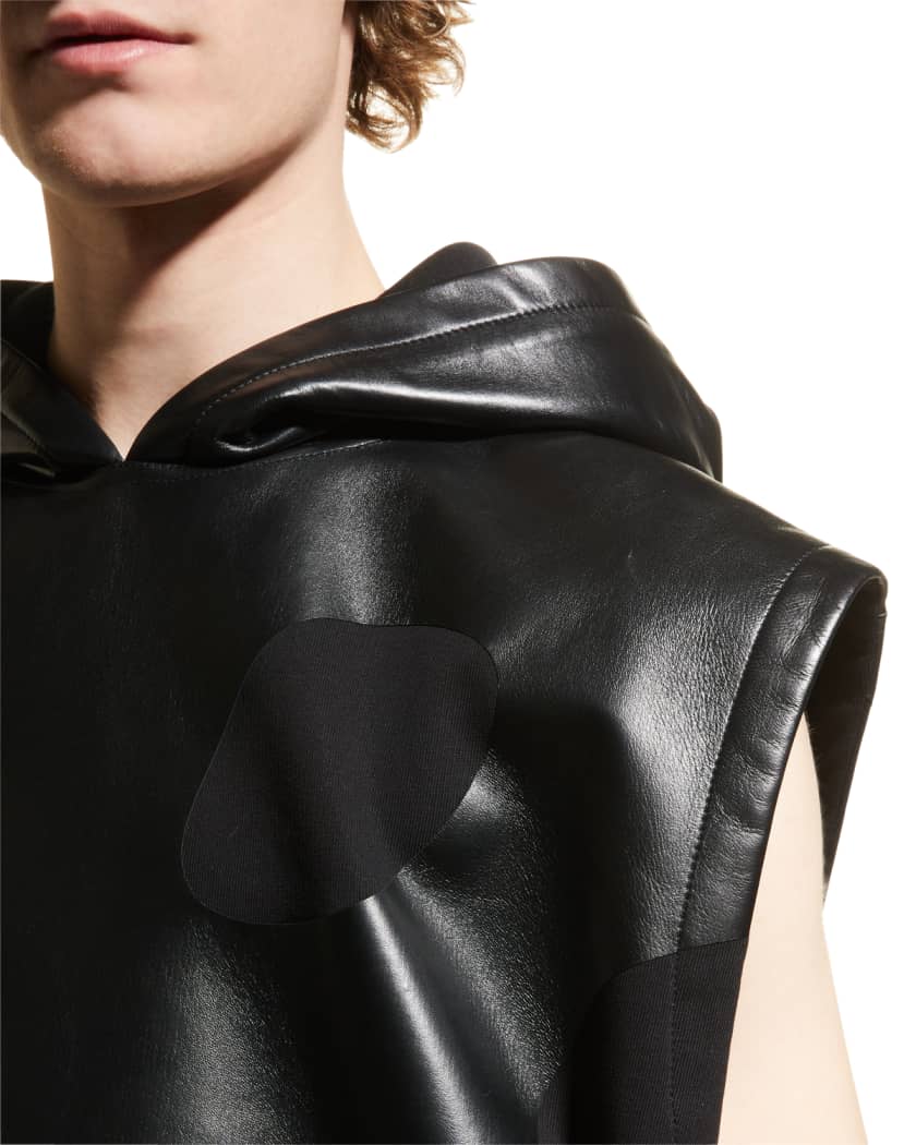 Men's Hooded Leather Shirt In Black