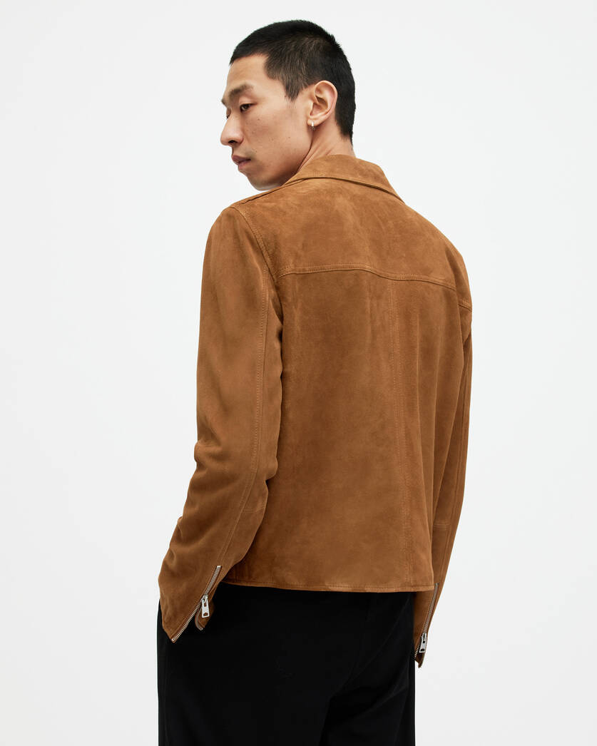 Men's Suede Leather Jacket In Brown