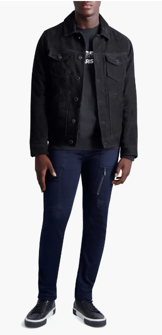 Men's Suede Leather Trucker Jacket In Black