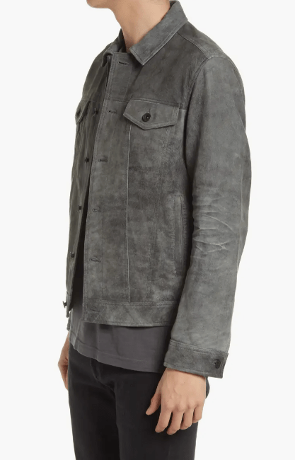 Men's Suede Leather Trucker Jacket In Gray