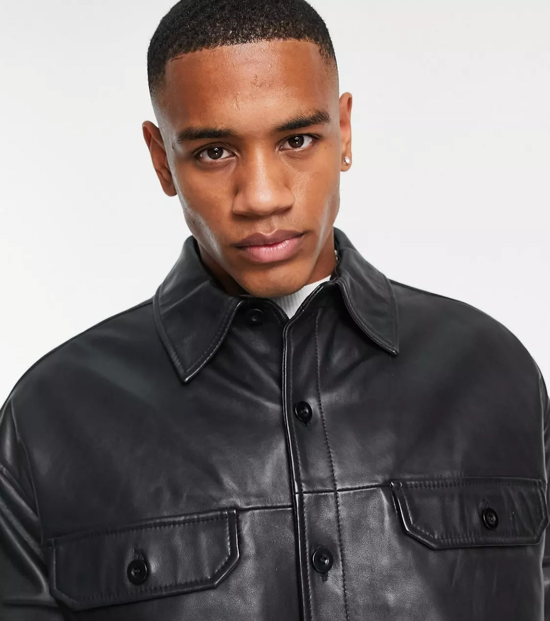 Men's Trucker Leather Shirt In Black