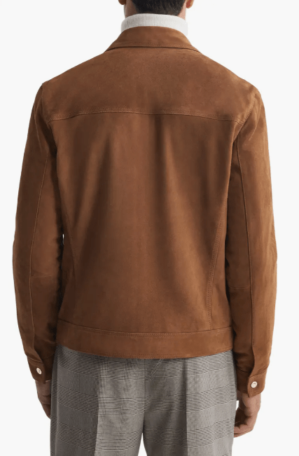 Men's Trucker Suede Leather Jacket In Dark Brown