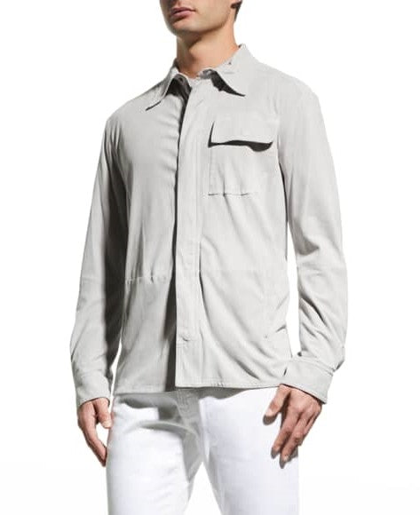Men's White Leather Shirt In Full Sleeve
