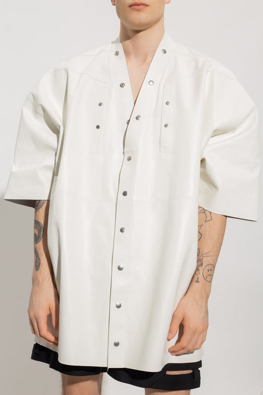 Men's White Oversized Leather Shirt In Half Sleeve