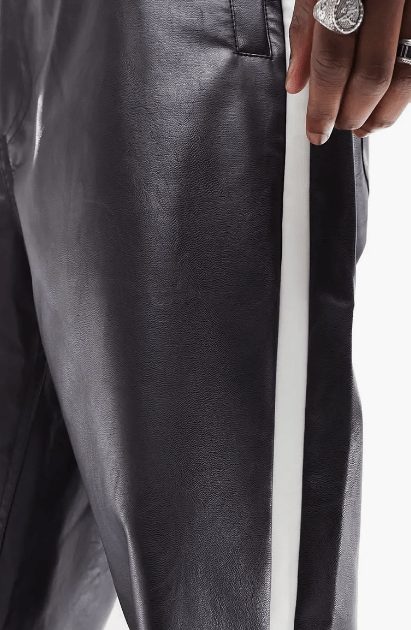 Men's Leather Pant In Black With White Strap