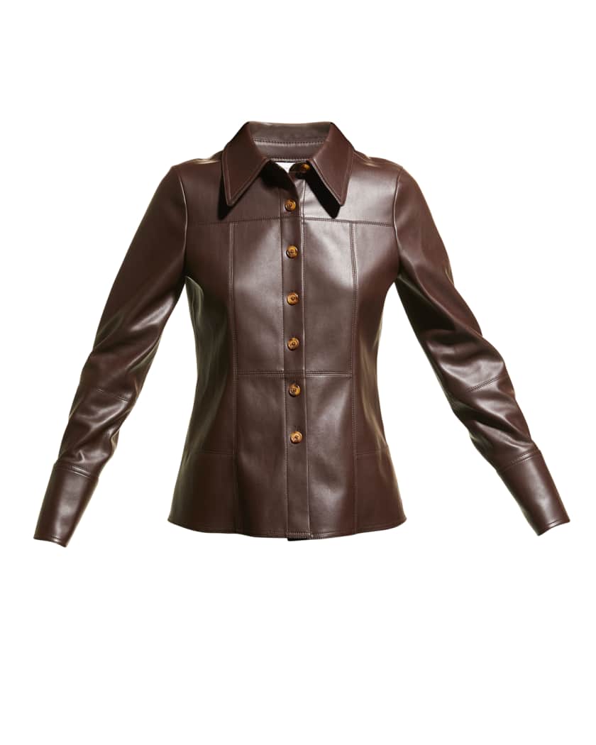 Women's Classic Leather Shirt In Coffee Brown
