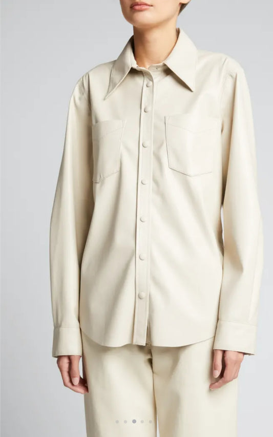 Women's Full Sleeve Leather Shirt In Off White