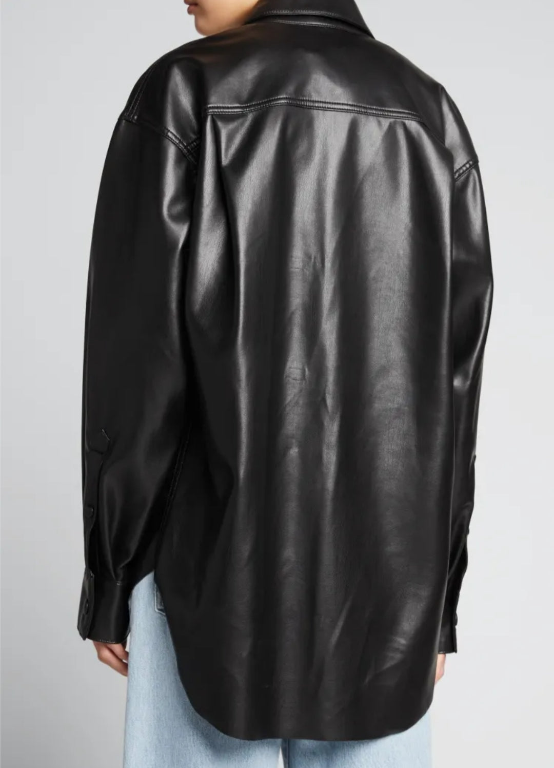 Women's Oversized Leather Shirt In Black