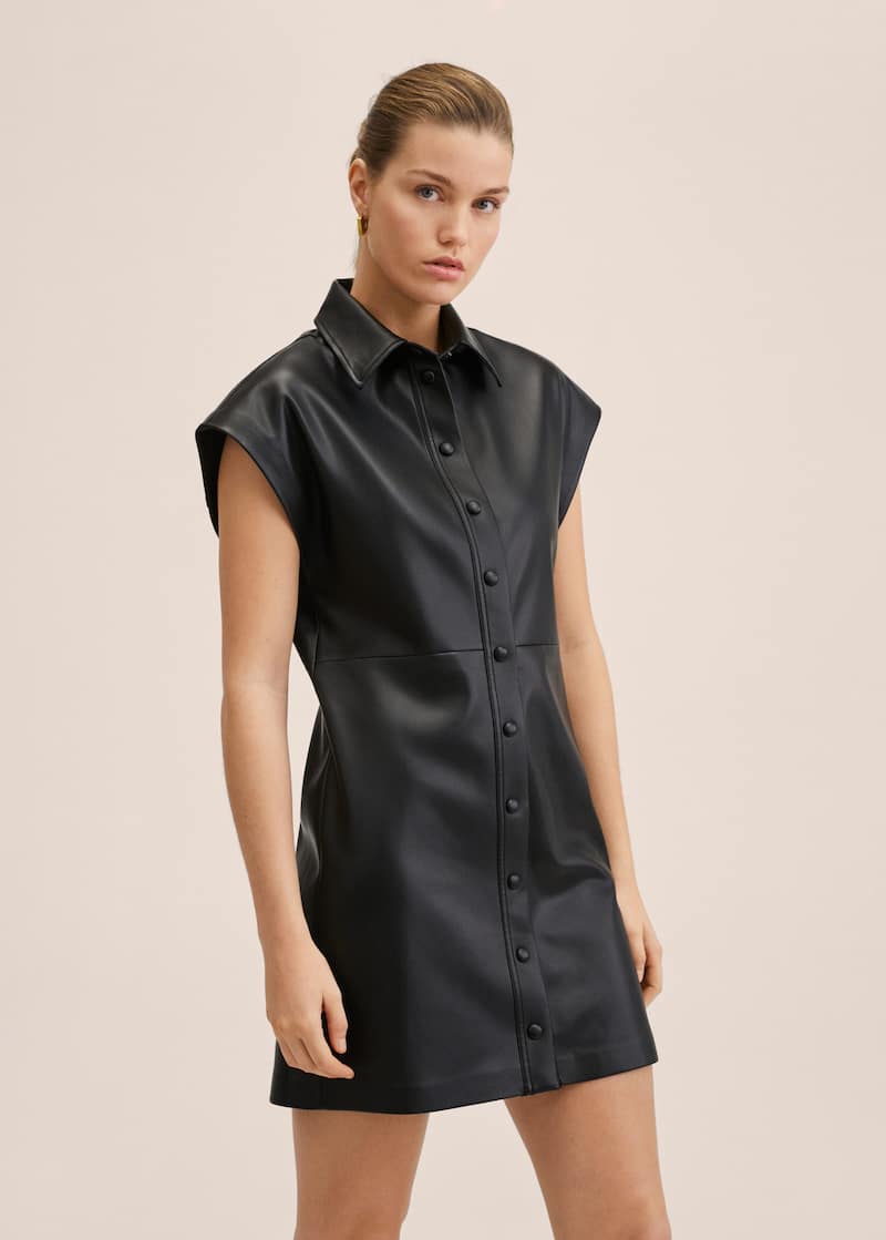 Women's Sleeveless Leather Shirt In Black
