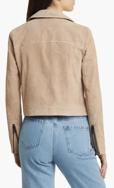 Women's Suede Biker Leather Jacket In Tan Beige