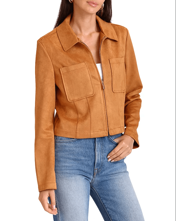 Women's Suede Harrington Leather Jacket In Brown