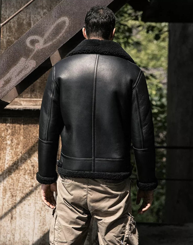 Men's Aviator Fur B3 Black Leather Jacket