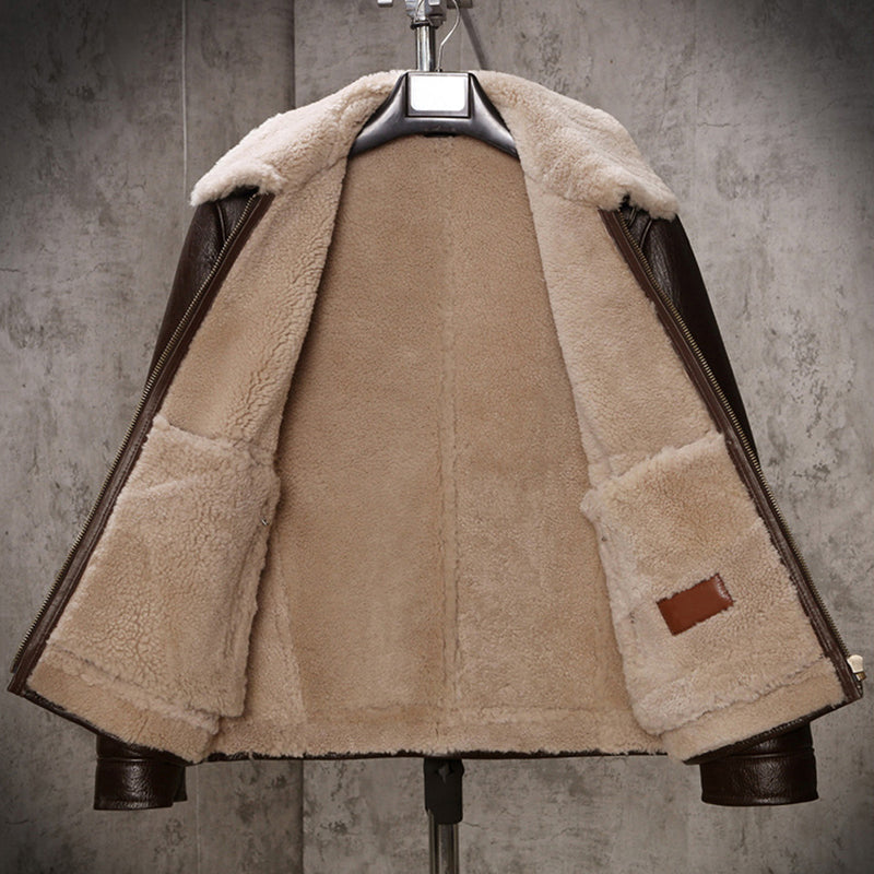 Men's Aviator Sheepskin Coffee Brown Leather Jacket