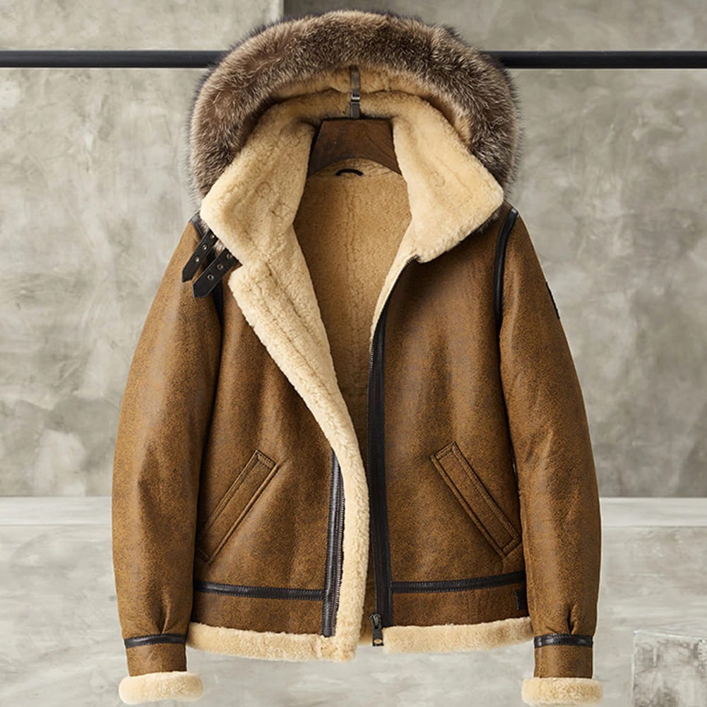 Men's B3 Parka Shearling Leather Jacket In Brown - Arcane Fox
