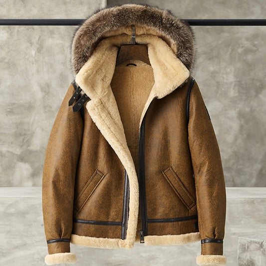 Men's B3 Parka Shearling Leather Jacket In Brown - Arcane Fox