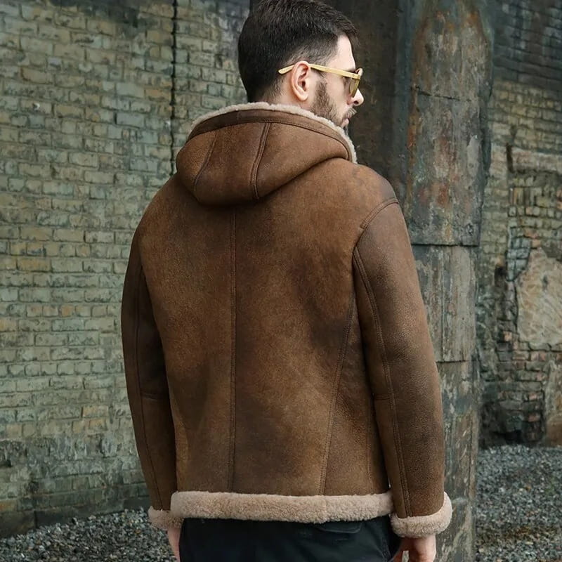Men's B3 Shearling Hooded Leather Jacket In Dark Brown - Arcane Fox