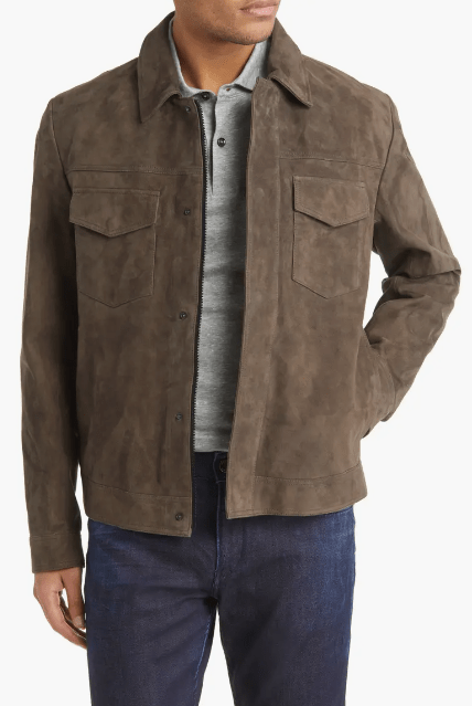 Men's Beige Suede Trucker Leather Jacket